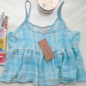 Paper Crane Sheer Plaid Babydoll Tank Top